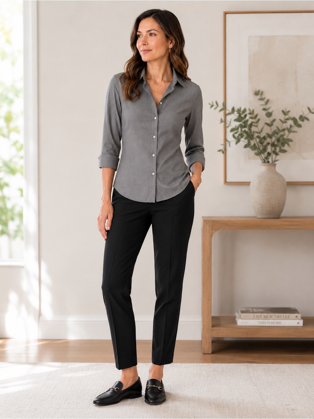 Talbots Gray Button-Down Women's Shirt